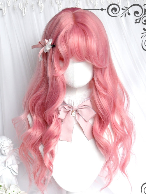 65cm Wavy Wigs With Bangs Pink Long