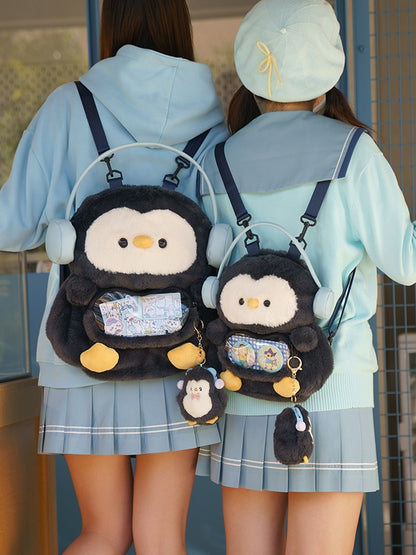 ダークグレーのかわいいペンギン型ぬいぐるみコインケースキーチェーン