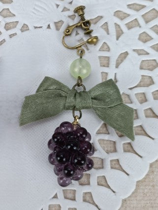 Ear Grape Purple/Green Clips Ribbon Decorated Deep Bow