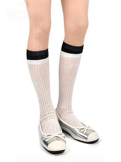 Design Striped Fake Two-Piece Colors Socks 6 Calf Vertical Pattern