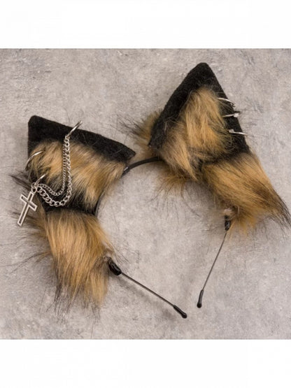Yellow & Black Gothic Cross Wolf Ear KC with Chain - Strange Sugar