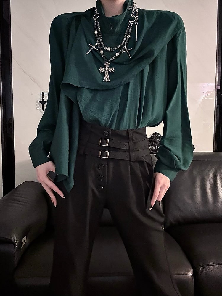 Ouji Elegant Neckline Sleeve Lolita Green Scarf Long Top Dark -