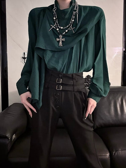 Ouji Elegant Neckline Sleeve Lolita Green Scarf Long Top Dark -
