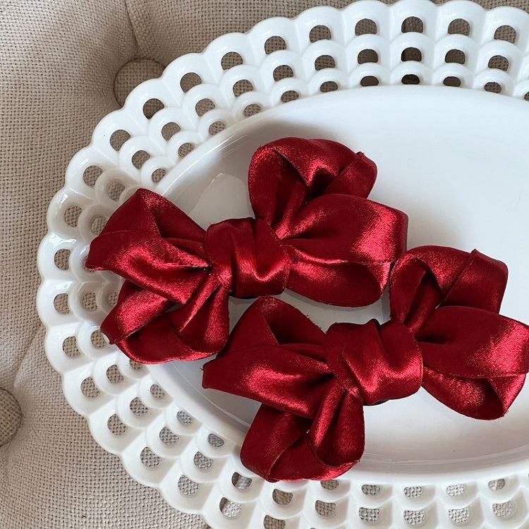 Bow Pink/Red/Black Satin Hairclips/Brooches Shiny