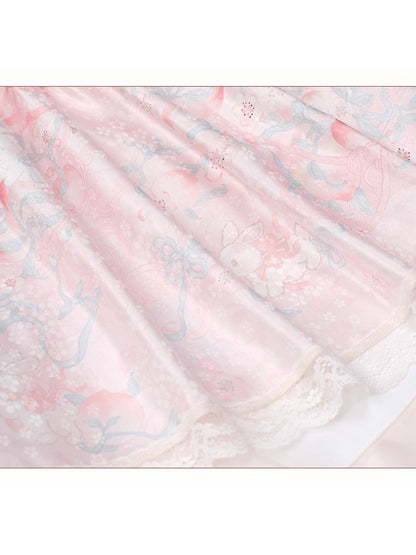 Modern Hanfu Lolita Blouse with Rabbit & Peach Embroidery - Yimu Walnut
