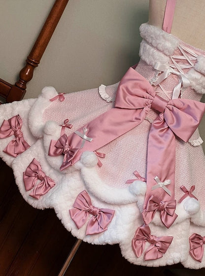 White Bow Applique Sweetheart Plush Pink Details Lolita Dress with and Sweet Accents