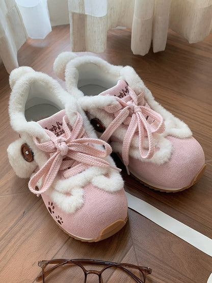 Sweet with Accents Ears Tail Paw Embroidery Sneakers Print - Plush Pink Dog Lolita