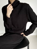 Sweater Black Turtleneck Texture Ouji Cable-Knit Ribbed Lolita with