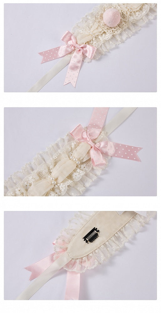 Pink Strawberry and Bowknot Accents Beige Hairband