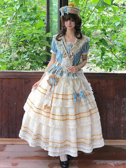 Embroidered Collar Sailor Top and Layered Skirt Set - Twin Bear Original Design