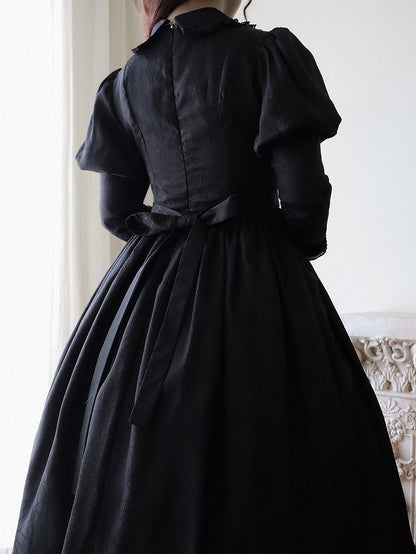 Lolita and Gothic with Lace Pattern Dress Spider Web Trim Black Juliette Sleeves
