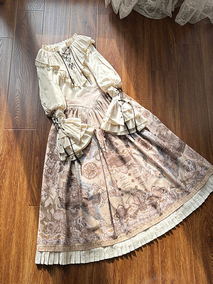 Belt Waist Pirate Lolita Skirt Corset Print Creamy Ship