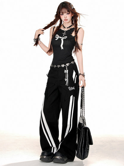 Schwarz/weißes Tanktop mit Schleifenausschnitt