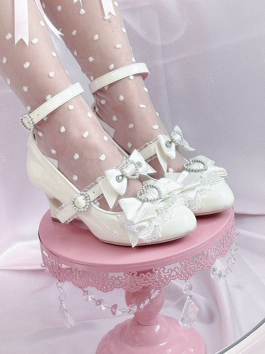 White Gyaru Janes Wedge Jirai Mary Shoes Heart Kei Fashion Cut-out Heels