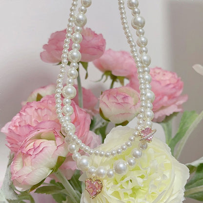 Rhinestone Layered Beaded Necklace - Cheese Cat