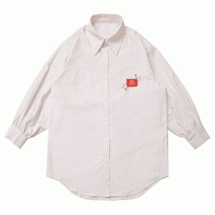 Burger Embroidery Applique Oversized Shirt Pink/White