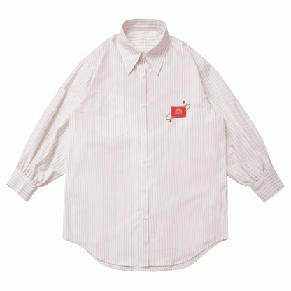 Burger Embroidery Applique Oversized Shirt Pink/White