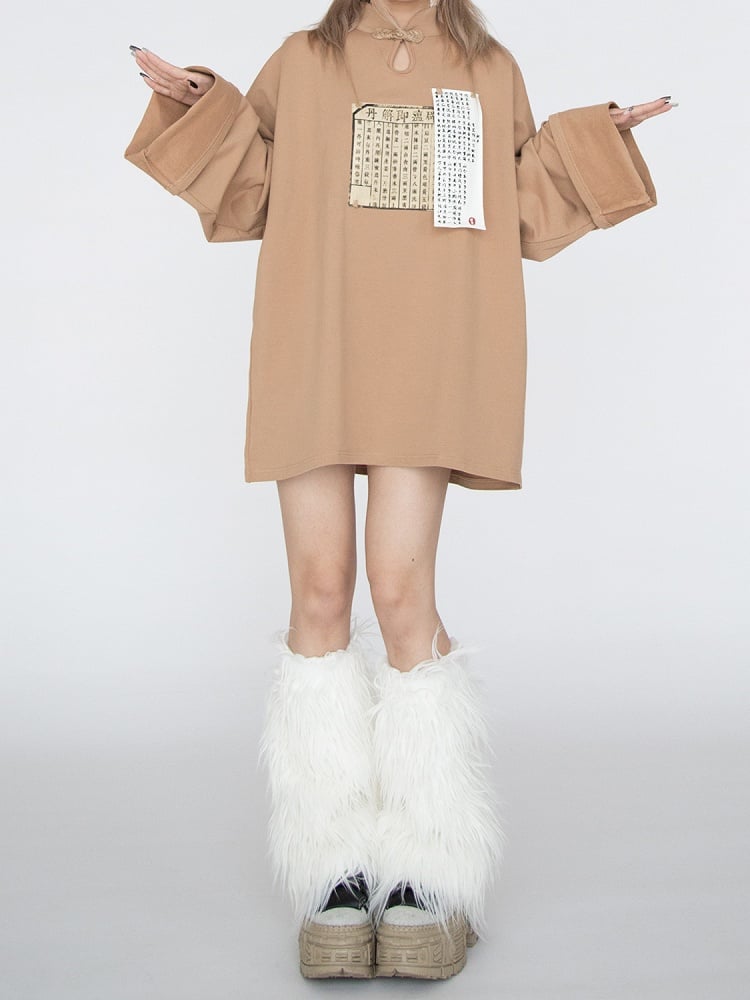 Camel Collar with Cheongsam Dress Mandarin Hoodie