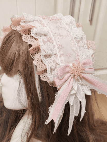 Lolita Snowflake Embroidery Lace Pink/Blue Hairband