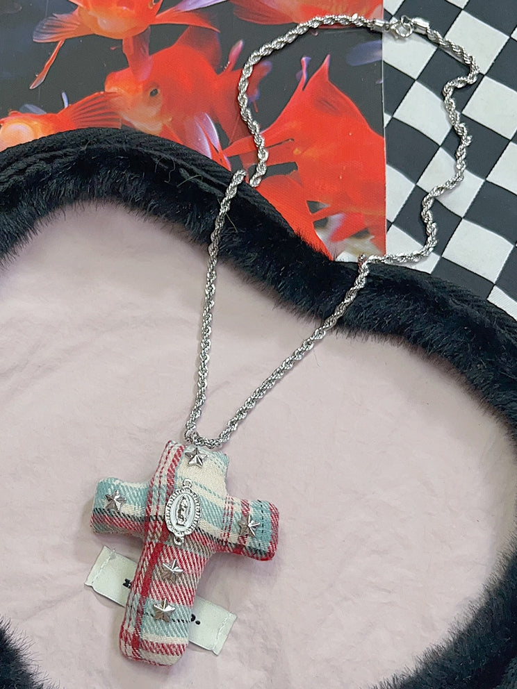 Y2K BlueRed Cross Fashion Decorated Gyaru Necklace Star