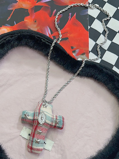 Y2K BlueRed Cross Fashion Decorated Gyaru Necklace Star