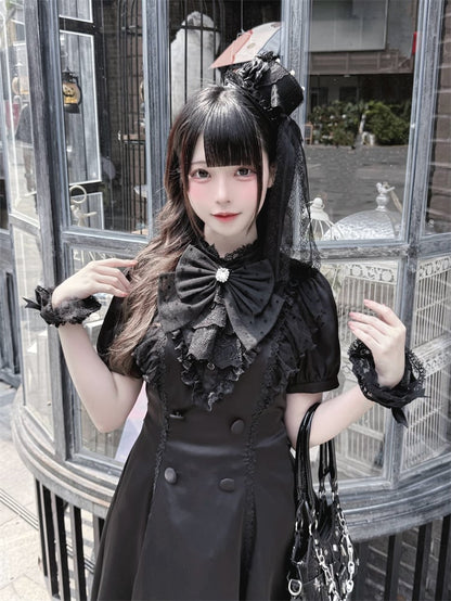 Details Mini Hat Black Lace Bow Bead