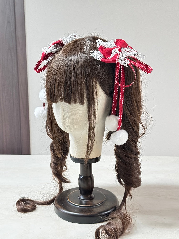 (Detachable Veil Multi-Color KC Lolita Set Bows) Head with Hairclip Lace