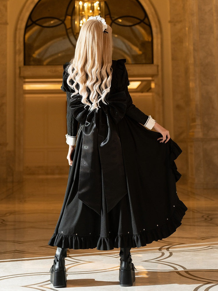 Ruffled High-Slit Black Apron Dress for Dark Maid Ouji - DevilInspired Exclusive Collection