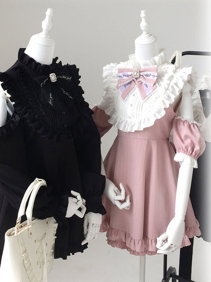 Jirai Dress Sleeve Shorts Convertible with Kei Set: 3-Way Pink Striped