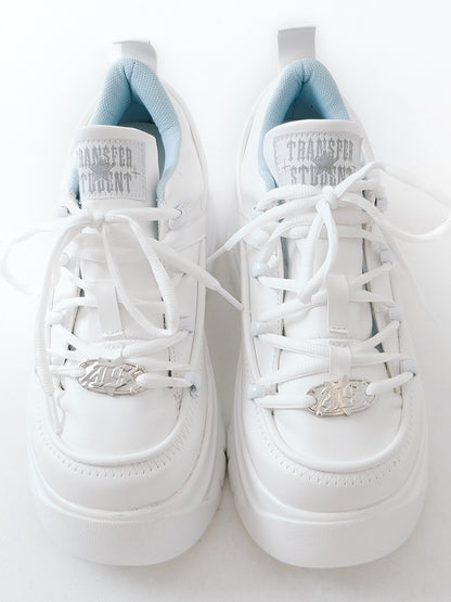 Leather Kei Sneakers in Classic Matte White Platform Lacing with PU System Jirai