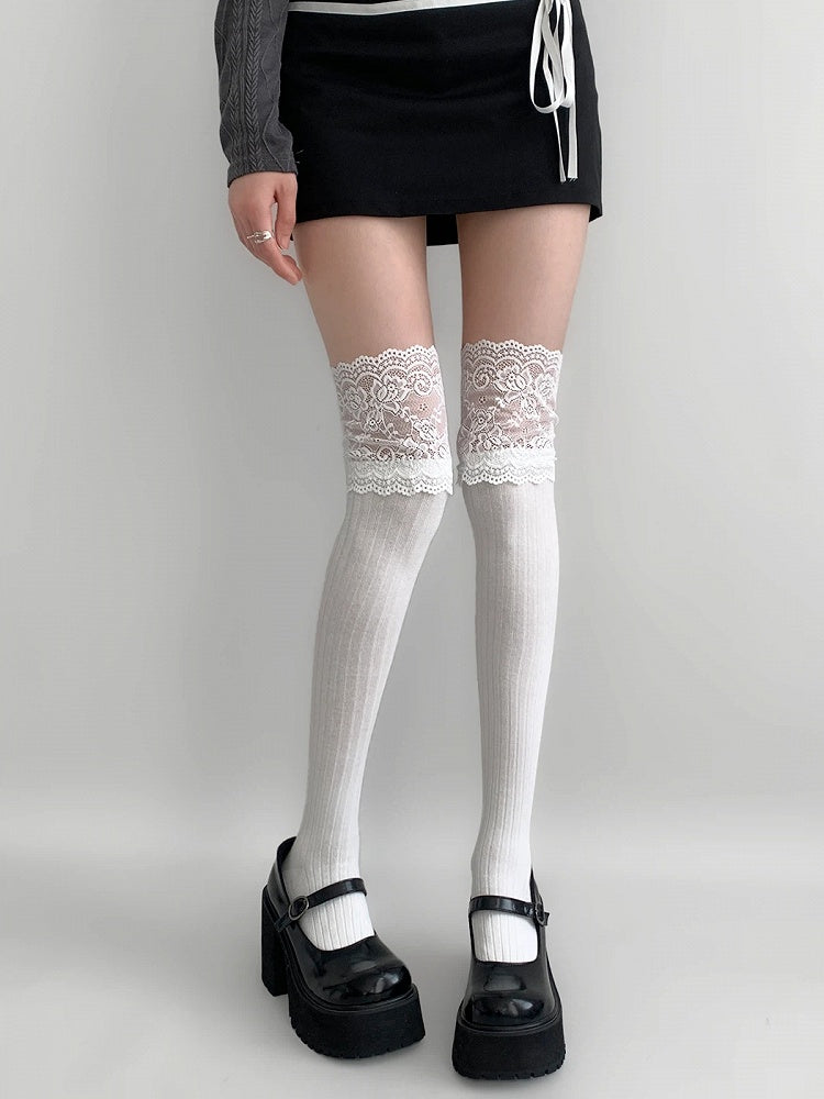 Lace Colors) Trim Ribbed (2 Over-the-Knee Stockings