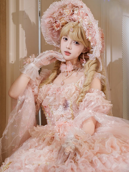 Gloves Decorated and Beads White Tulle Flowers