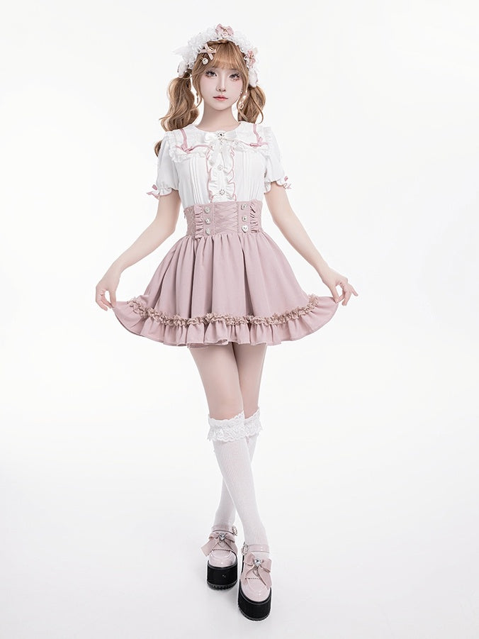 Skirt Waist Integrated Corset High Front with Jirai Kei Pink