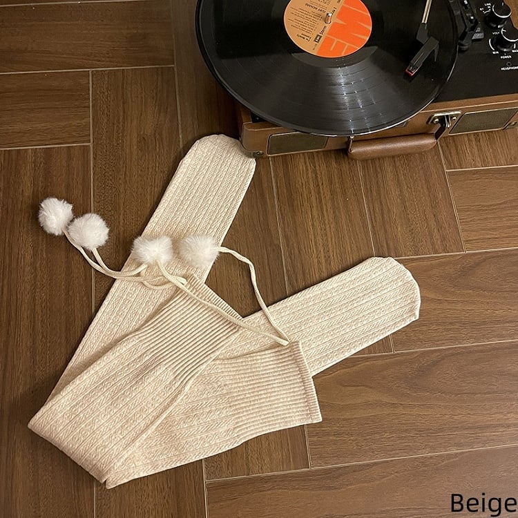 Colors Pom-Pom 6 Knit Slimming Stockings with Cable Decorations Warm