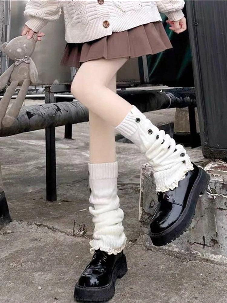 Knit Button Lace Leg Warmers - Sweet Lolita & Fairy Kei Accessory, 5 Colors