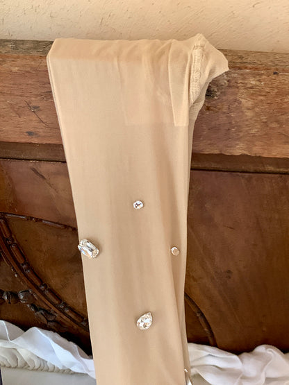Semi-Sheer Dazzling White Tights Rhinestone in Black/Nude/Creamy