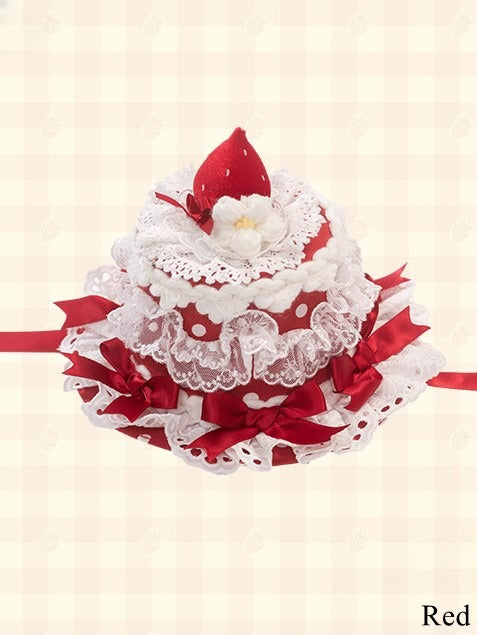White/Pink/Red/Blue Lace Strawberry Decoration Lolita Cake Mini with Hat and