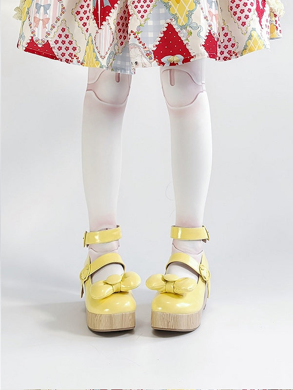 Buckle Platforms at Bow Yellow PU - Heart Top Sweet