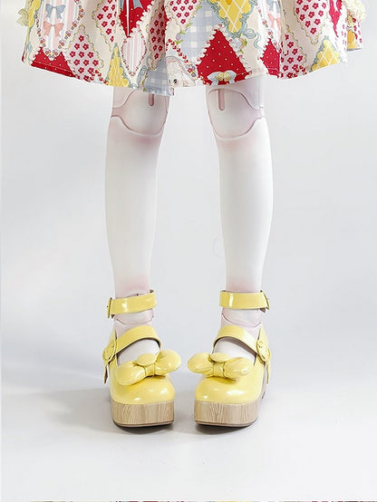 Buckle Platforms at Bow Yellow PU - Heart Top Sweet