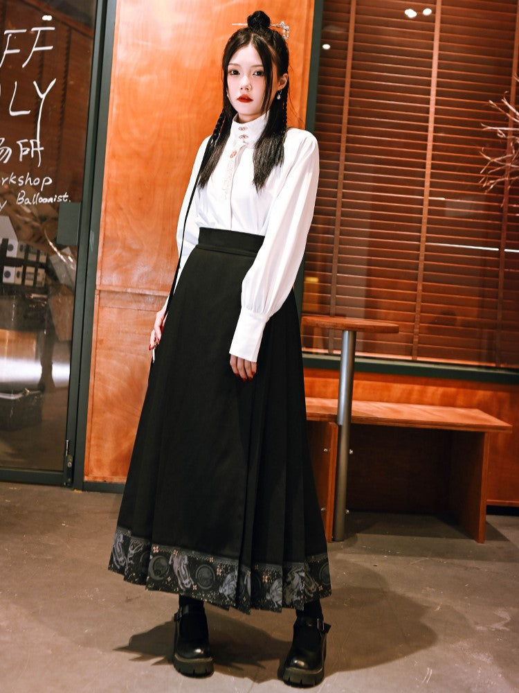 Shirt Gothic Cheongsam with Embroidery Metal Clasp White Floral