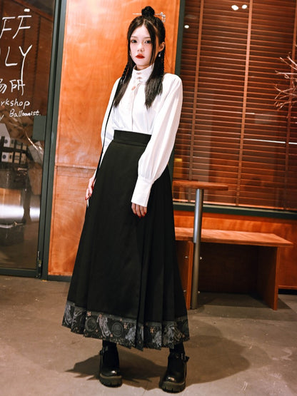 Shirt Gothic Cheongsam with Embroidery Metal Clasp White Floral