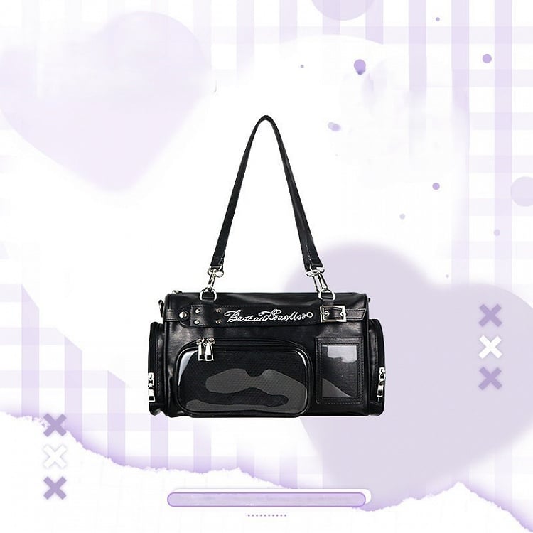 Black with Display PU Window Letter Embroidery Ita Bag