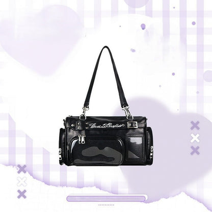 Black with Display PU Window Letter Embroidery Ita Bag
