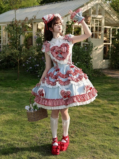 Scarlet and Navy Cherry Polka-Dot Lace JSK - Rosede Cheese