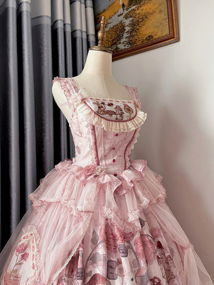 ピンクのバニーバスクウエストマッシュルームスカートプリンセスとジャンパーロリータプリント