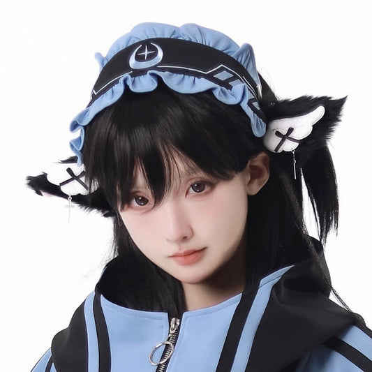 Black Embroidery Moon and Star Blue Hairband