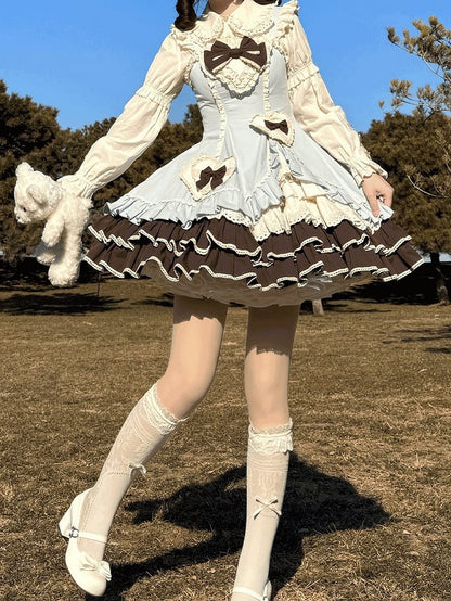 Dress Ruffles Lace Chocolate Patch Bow Mint with Lolita JSK Sweet Green Heart Embellished and