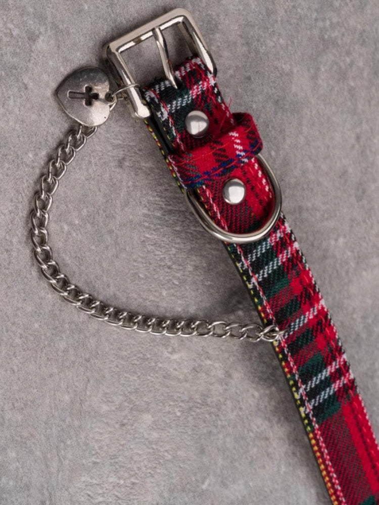 Choker Pendant Gothic And Plaid Cross Heart Decorated Chain RedGreen