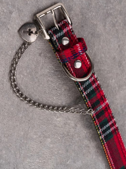 And Cross RedGreen Gothic Pendant Heart Plaid Chain Decorated Choker