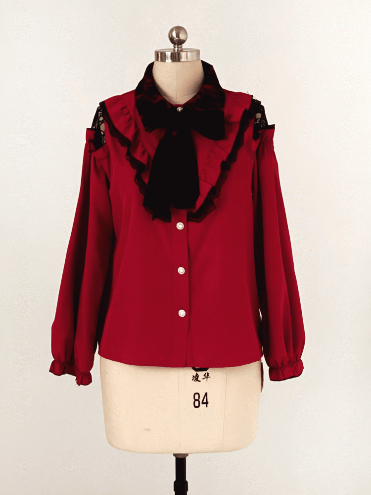 Blouse Bow Kei | Jirai Tie Lace with Shoulder Detachable Cut-Out